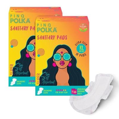PINQ POLKA Podpaski higieniczne dla kobiet|20 podpasek XL 300MM|Premium Ultracienkie na obfite krwawienia|Szersza tylna część z 5-kierunkowym przyklejaniem|Miękkie z bawełny organicznej zapobiegające podrażnieniom