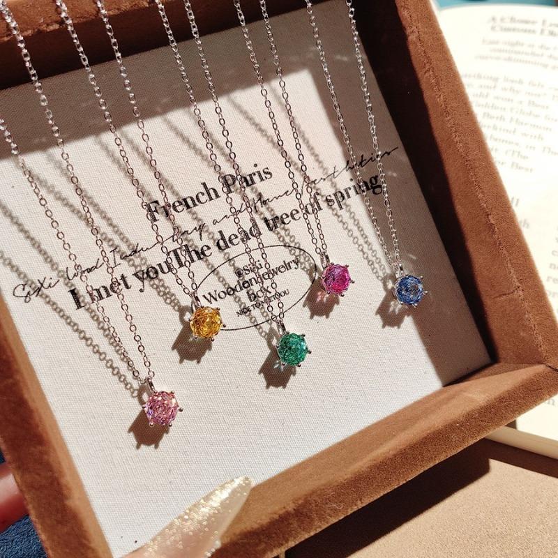 Tibetan Silver Zircon Colorful Rose Pendant Necklaces for Women Romantic Plant Fashion  Light Luxury Accessories