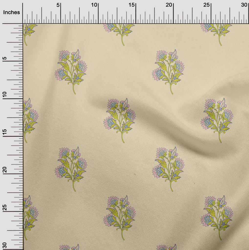 oneOone Cotton Flex Pale Yellow Fabric Leaves & Flower Floral Sewing Fabric By The Yard Printed Diy Clothing Sewing Supplies 40 Inch