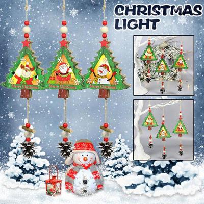 Ornamenti Appesi per Albero di Natale di Capodanno Decorazione Luminosa a LED in Legno per Casa Ciondoli Regali Ornamenti da Appendere Forniture per Feste