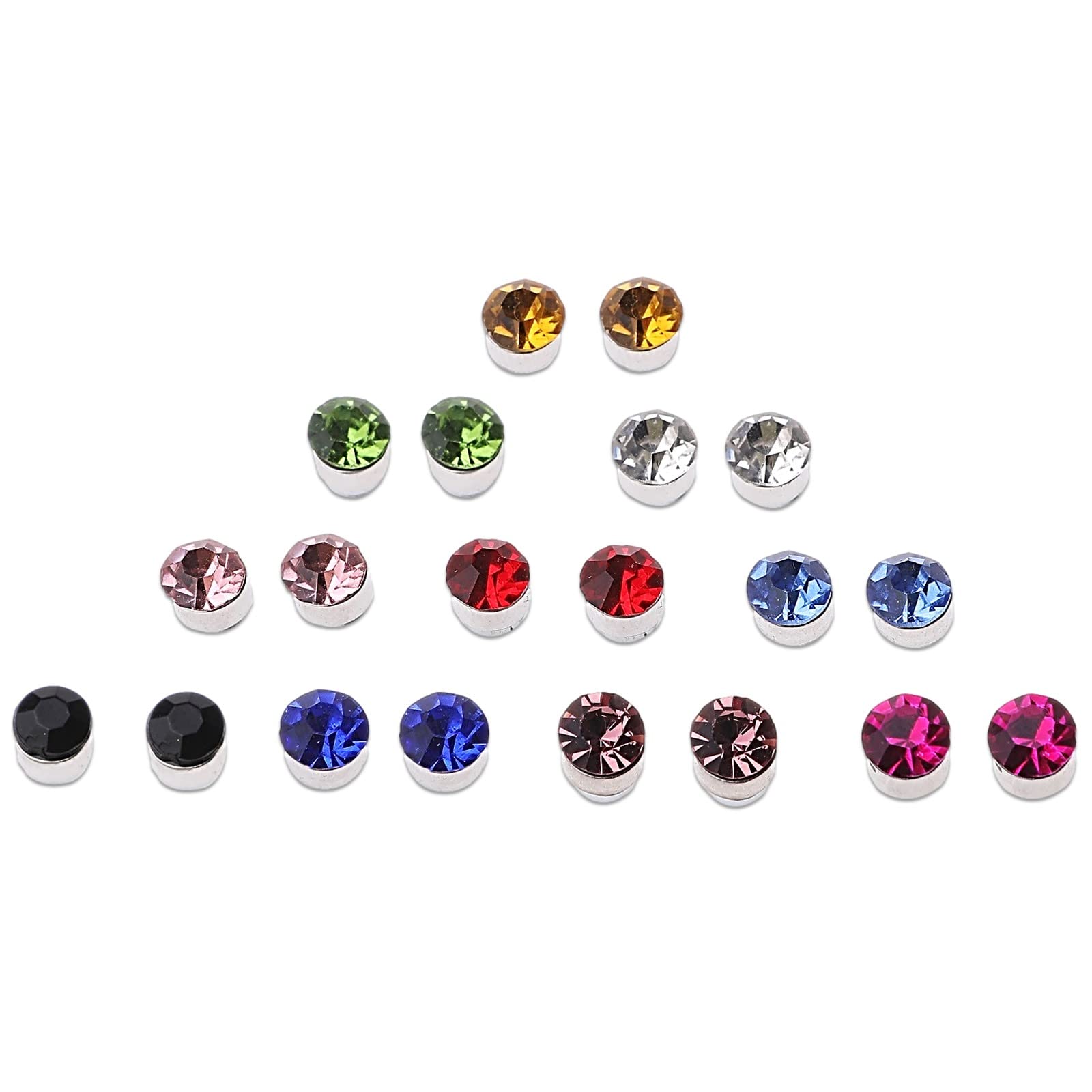 

[Lebonarie] Magnetic Earrings with Rhinestones, No-Piercing Earrings, Multi-Color Stones (10 Pairs, Multicolor)