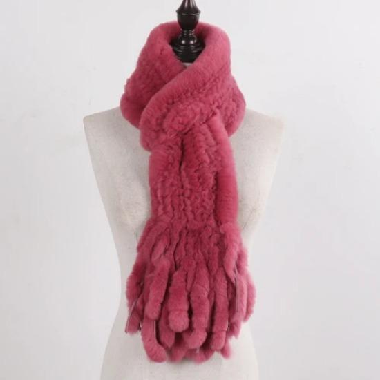New Lady Knitted Real Rex Rabbit Fur Tassel Scarves Women Winter Warm Natural Rex Rabbit Fur Muffler Thick Knit Real Fur Scarf