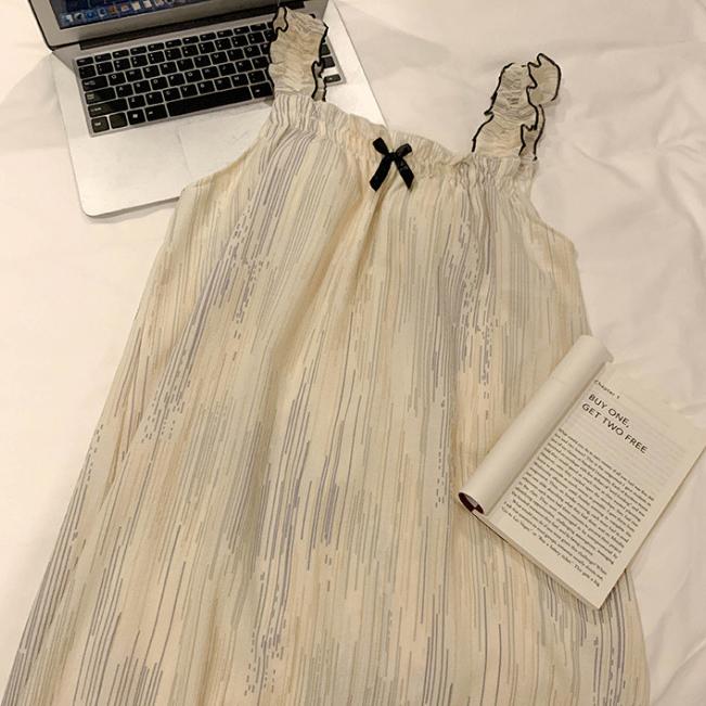 Schlafrock, weiblich, Sommer, süß, süß, Sling-Pyjama, mittellang, Nachtwäsche, Kleid, Homewear, ärmellose Pyjama-Sets für Frauen