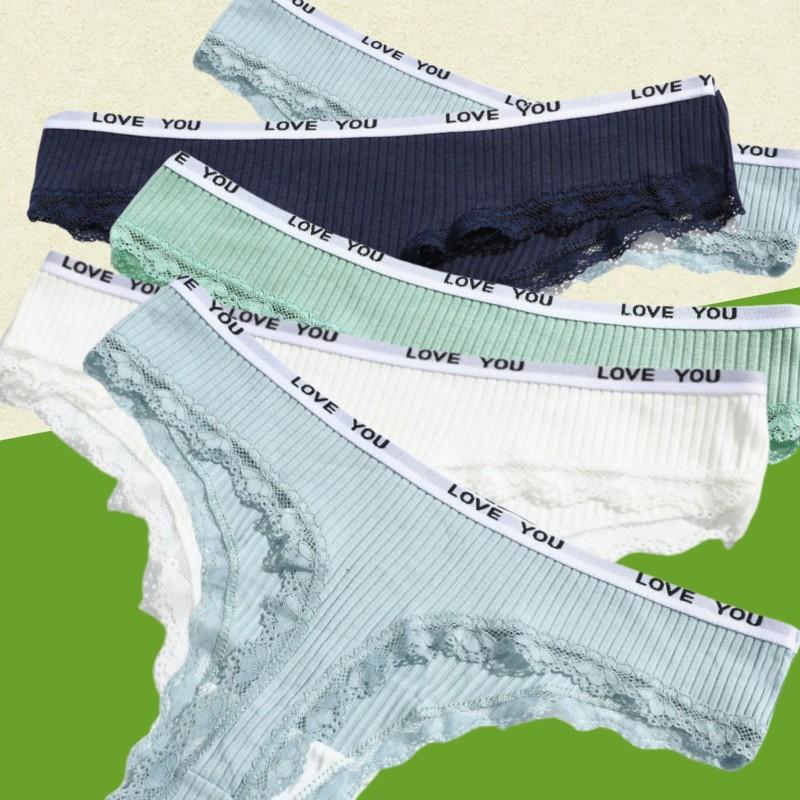 

5Pcs/set Cotton Panties Women Lace Thongs Plus Size Ladies Low Waist Female Soft Breathable Underwear M L XL Lingerie XL&5pcs