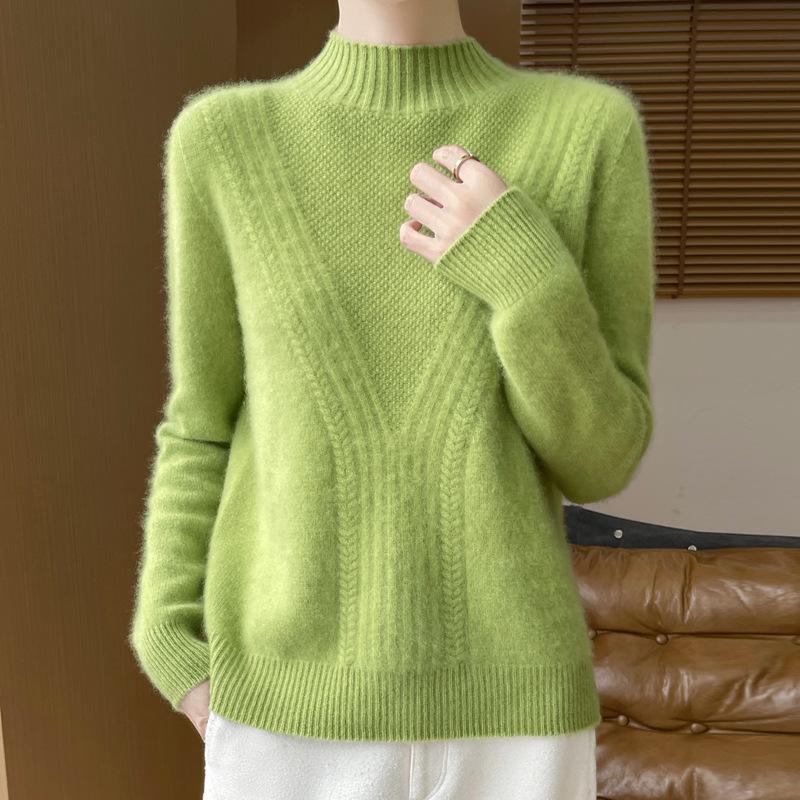 New Autumn and Winter Jacquard Thickened Half-high Neck Sweater for Women Fashion Versatile Warm and Comfortable Cashmere Knitted Base Shirt