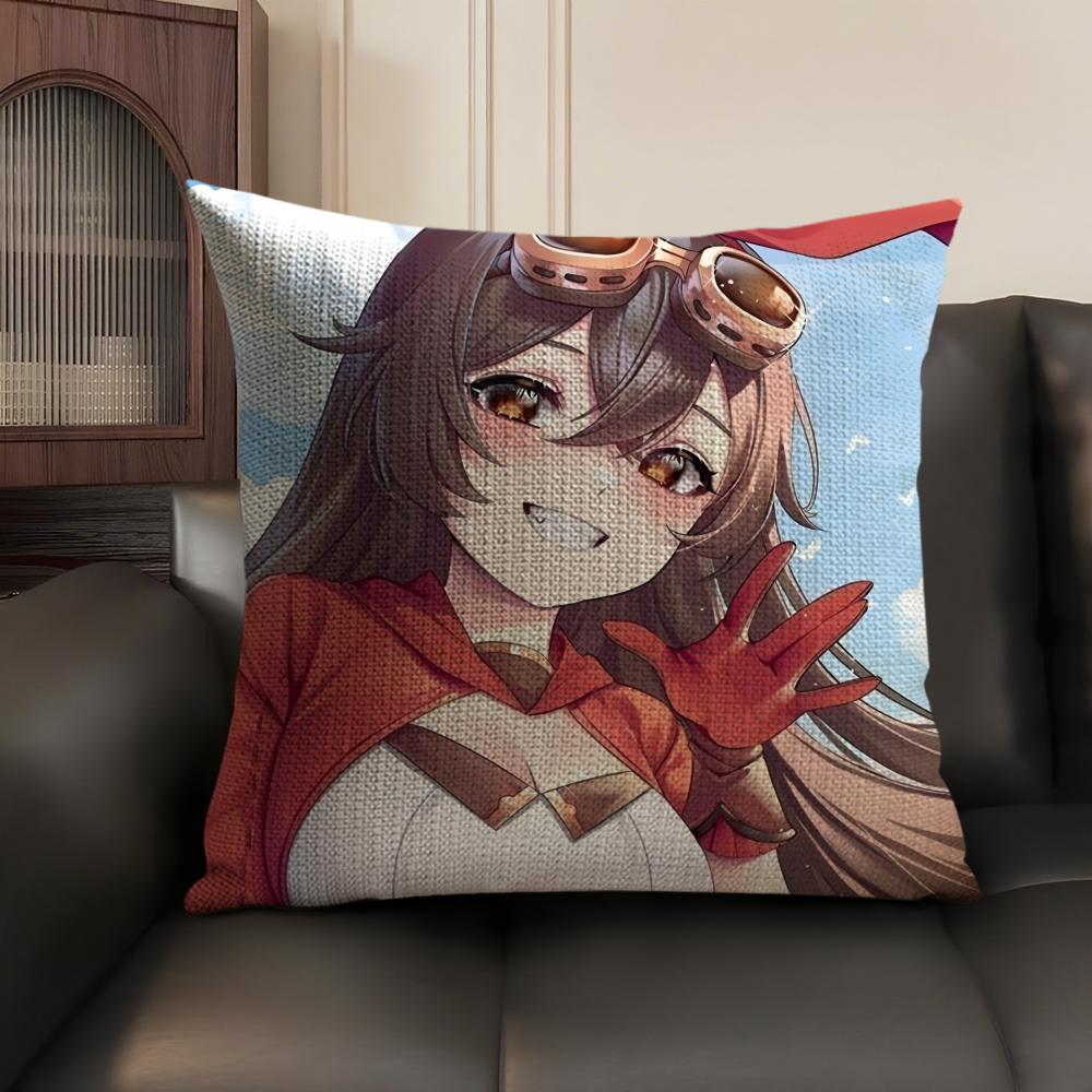 Amber Cute Genshin Impact Cushion Cover Natural Linen Organic Fabric DoubleSided Printing Sofa Home Decor Gift Pillow Case