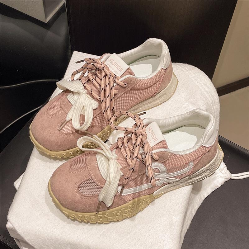 

Mesh breathable thick-soled Forrest Gump shoes women s 2025 spring and summer new popular retro versatile fashion casual moral training shoes 40 розовый