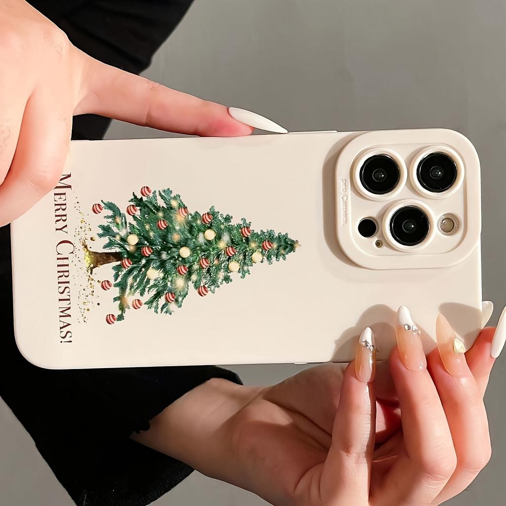 Creative Merry Christmas Tree Print Case for iPhone 16 15 14 11 13 12 Pro Max Cover iPhone 16E 7 8 Plus SE Winter Pattern Shockproof Soft Phone Cover