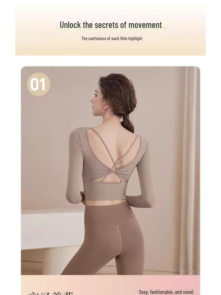 2025 Women's Spring Long-Sleeve Yoga Top with Chest Pads for Professional Fitness and Pilates