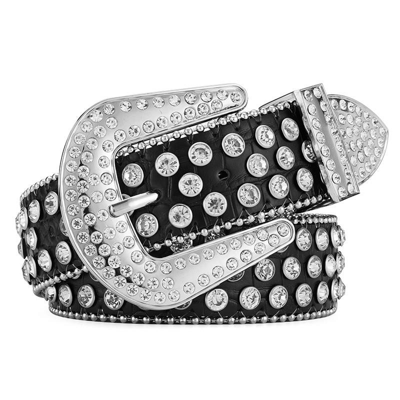 Amazon Fashion Men's and Women's Belts Punk Style Rock Trend Flow Rivet rhinestone Inlaid Wide Belt Women's Versatile Jeans Belt