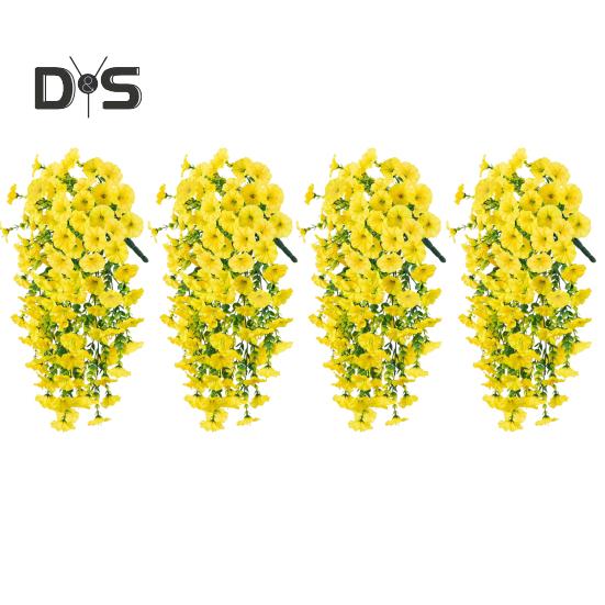 

4 шт. подвесных искусственных ипомеи, устойчивых к ультрафиолетовому излучению, искусственных цветов, всепогодных искусственных цветов для наружного украшения, подвесных кашпо для крыльца жёлтый