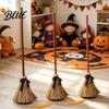 Realistický koště s kresbou dřeva Halloweenská zvuková koštětička Pohyblivá čarodějnická rekvizita s efekty Hlasově aktivovaná strašidelná dekorace Kouzelná hračka na párty Cosplay