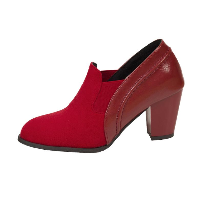 Red Women's Pointed Toe Leather Boots Chunky Heel Office Ladies Shoes Elegant Plus Size Mid Heel Ankle Booties Autumn Winter