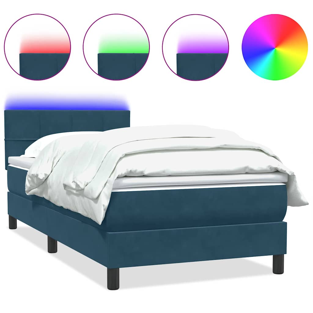 Box Spring Bed with Mattress & LED Lighting Dark Blue 80 x 220 cm Velvet