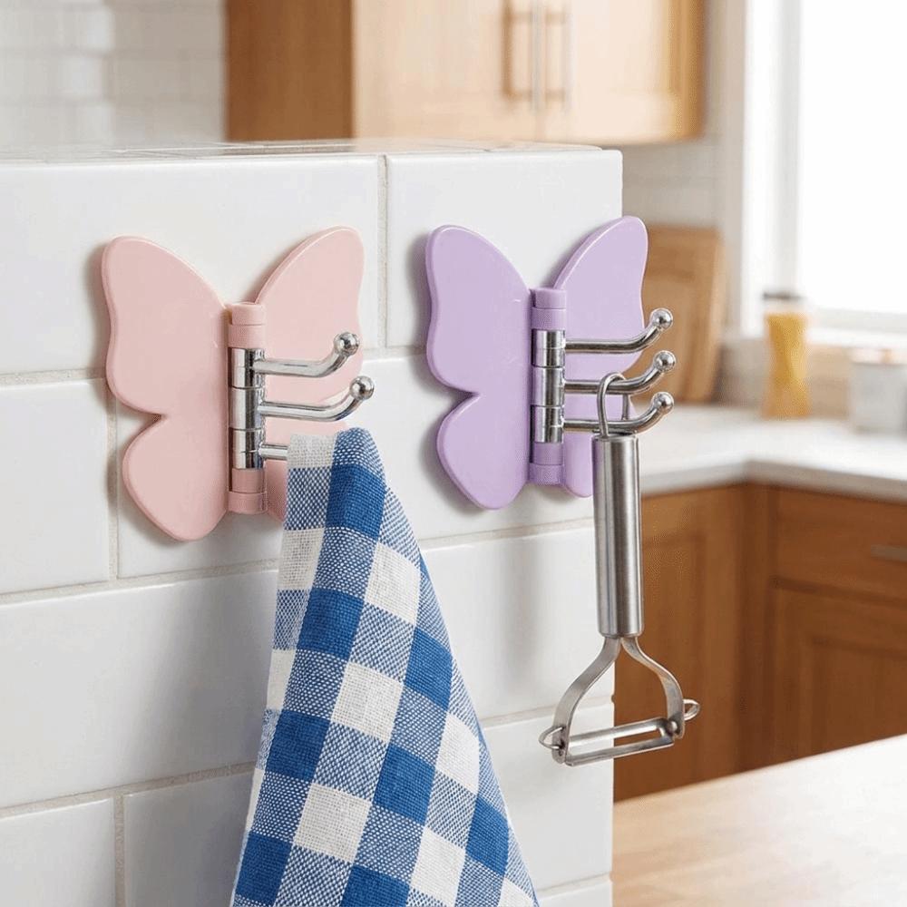 4PCS Self Adhesive Butterfly Triple Hook Wall Mounted Corner Hooks Wall