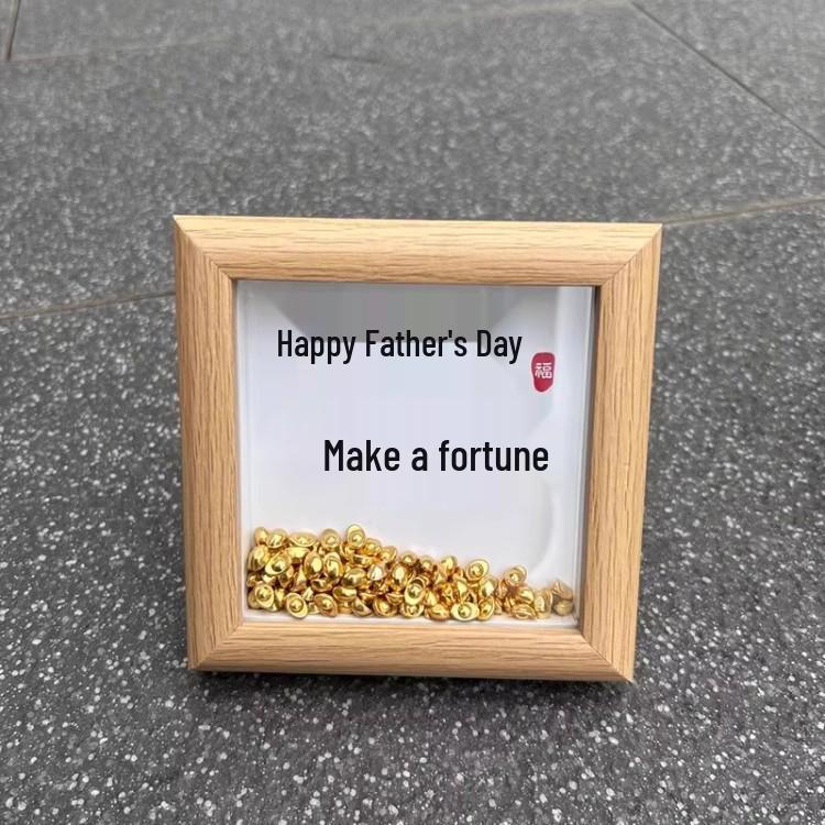 Gold Ingot Photo Frame Wooden Ornament - Creative DIY Gift for Dad