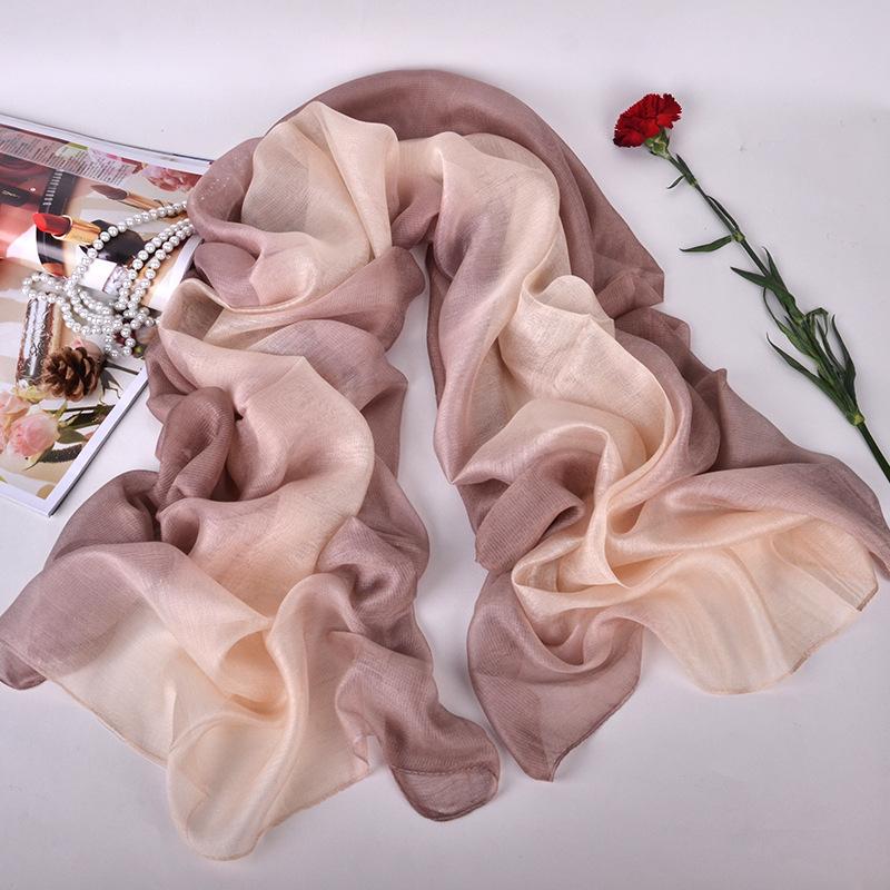 Season Solid Color Gradual Change Color Mulberry Silk Silk Scarf Women, Color Matching Women'S Scarf Shawl Yarn Beach Towel