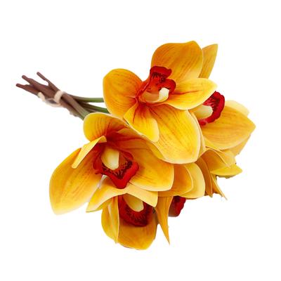 6 Stem Faux Orchid Decor 3D Printed Silk Flowers Iron Wire Stem Orchid Floral Decorations for