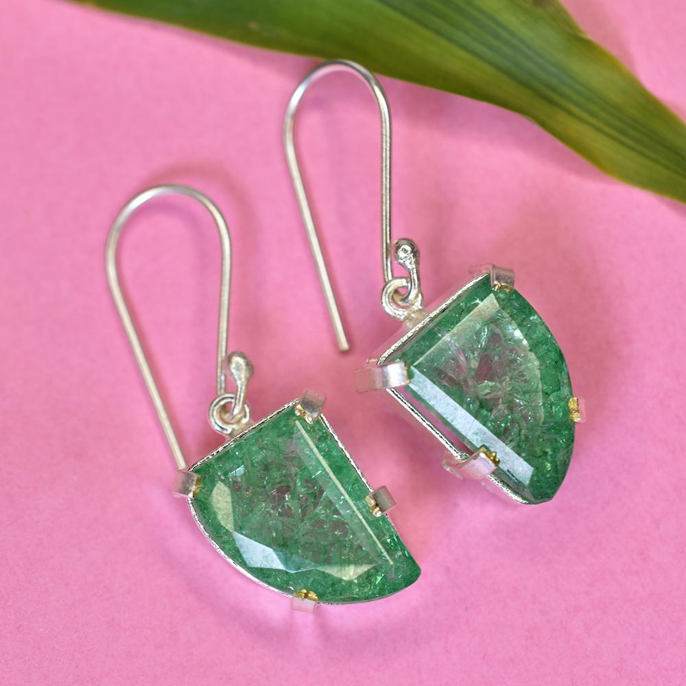 A+ CERTIFIED 925 Sterling Silver 57 Ct Natural Green Emerald Stone Fancy Earring MY.ER-41-NS