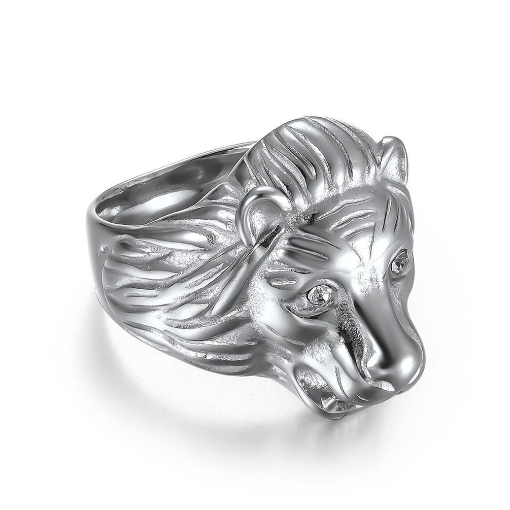 European and American Style Stainless Steel Male Lion Head Mens Ring Ring
