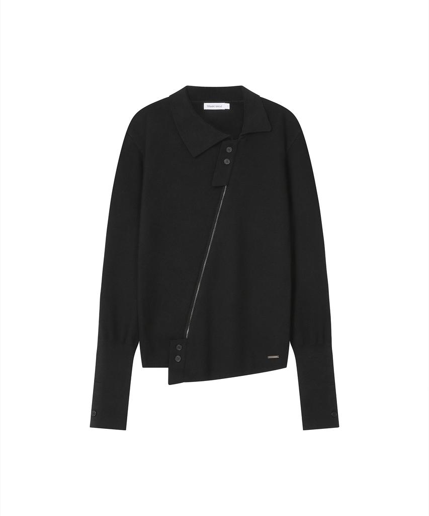 MISEKI SEOUL Diagonal Zip-Up Knit Black
