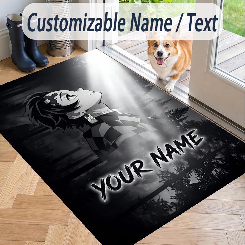Custom Text Demon Slayer Pattern Floor Rug Soft Indoor Carpet Mat Living Room Bedroom