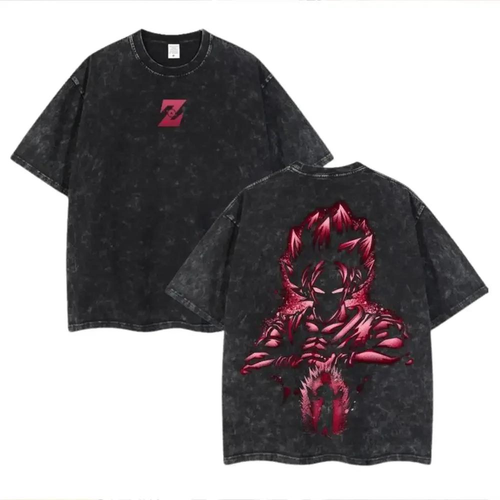 Dragon Ball Trend Explosion Men's Oversized Summer Cosplay Washed Printing T-Shirt Cotton Large Casual Sports Fitness Clothing