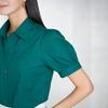 Virgio Women Crop Length Puff Sleeve Fitted Fit Shirt Collar Shirt