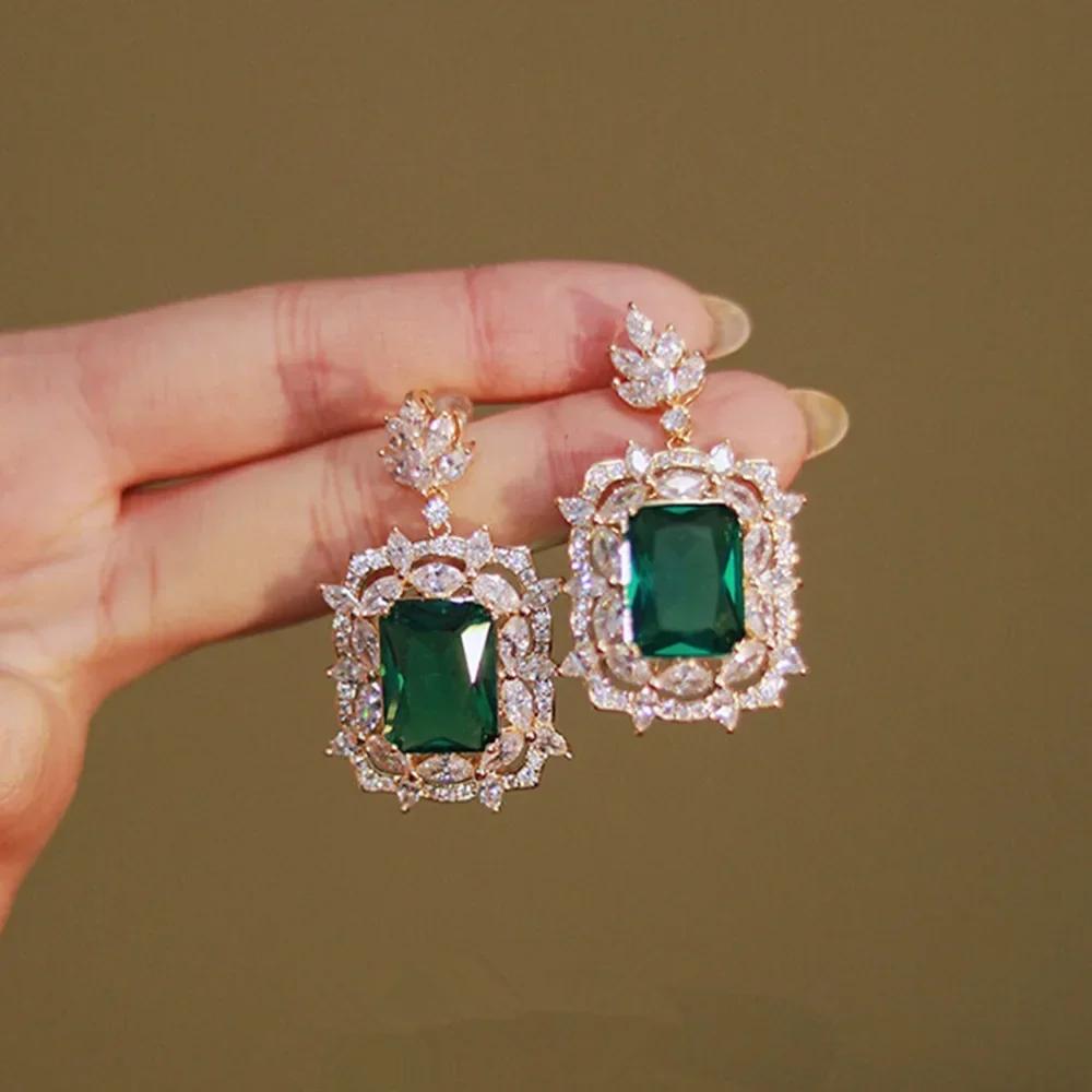 2026 New Style Fashion Green Crystal Pendant Earrings for Women's Engagement Party Accessories with Noble Unique Zircon