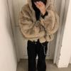 Double-sided Heavy-duty Hooded Fur Seat Mountain Carving Fleece Thickened Cotton Jacket Zipper Jacket Men's Autumn and Winter