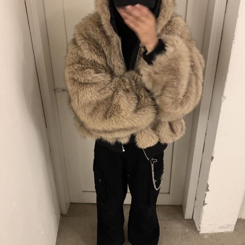 Double-sided Heavy-duty Hooded Fur Seat Mountain Carving Fleece Thickened Cotton Jacket Zipper Jacket Men's Autumn and Winter