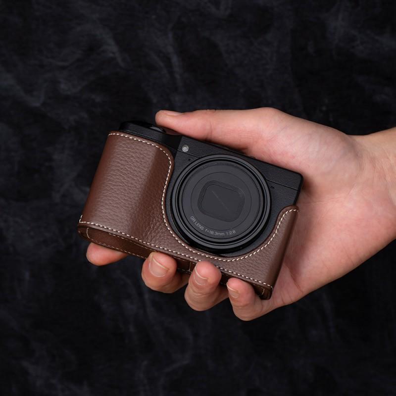 Genuine Leather Camera Case Ricoh GR IV With Retro Base Stand Shoulder Strap Optional Unisex Design Daily Carry