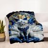 Blue and White Porcelain Fox Statue Decorative FigurineBlanket Flannel Throw Blanket for Sofa, Bed, Travel, Camping, Office, Couch, Chair, A