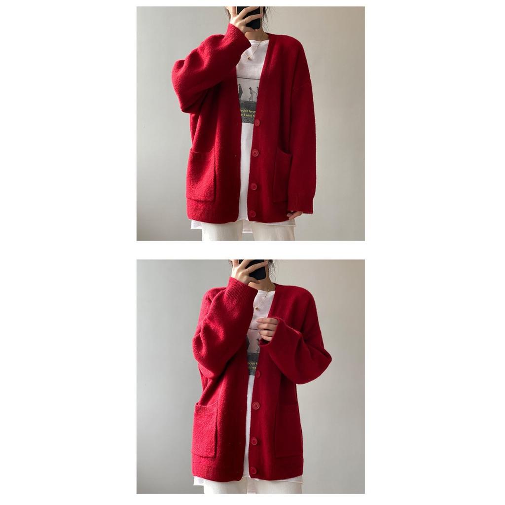 Korean Spring and Autumn Sweater Women's Wear Loose Western Style Lazy Style Solid Color Knitted Cardigan Coat