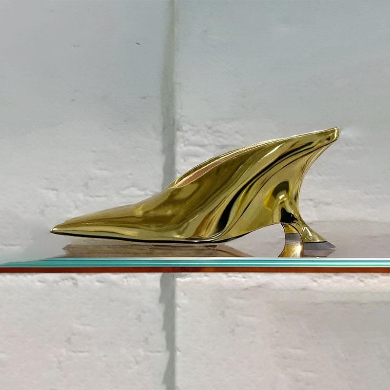 Fashion Brand Alien High Heel Muller Slippers 2024 Summer New Sexy Silver Party High Heels Sandals Black Women's Shoes Big Size 34-43