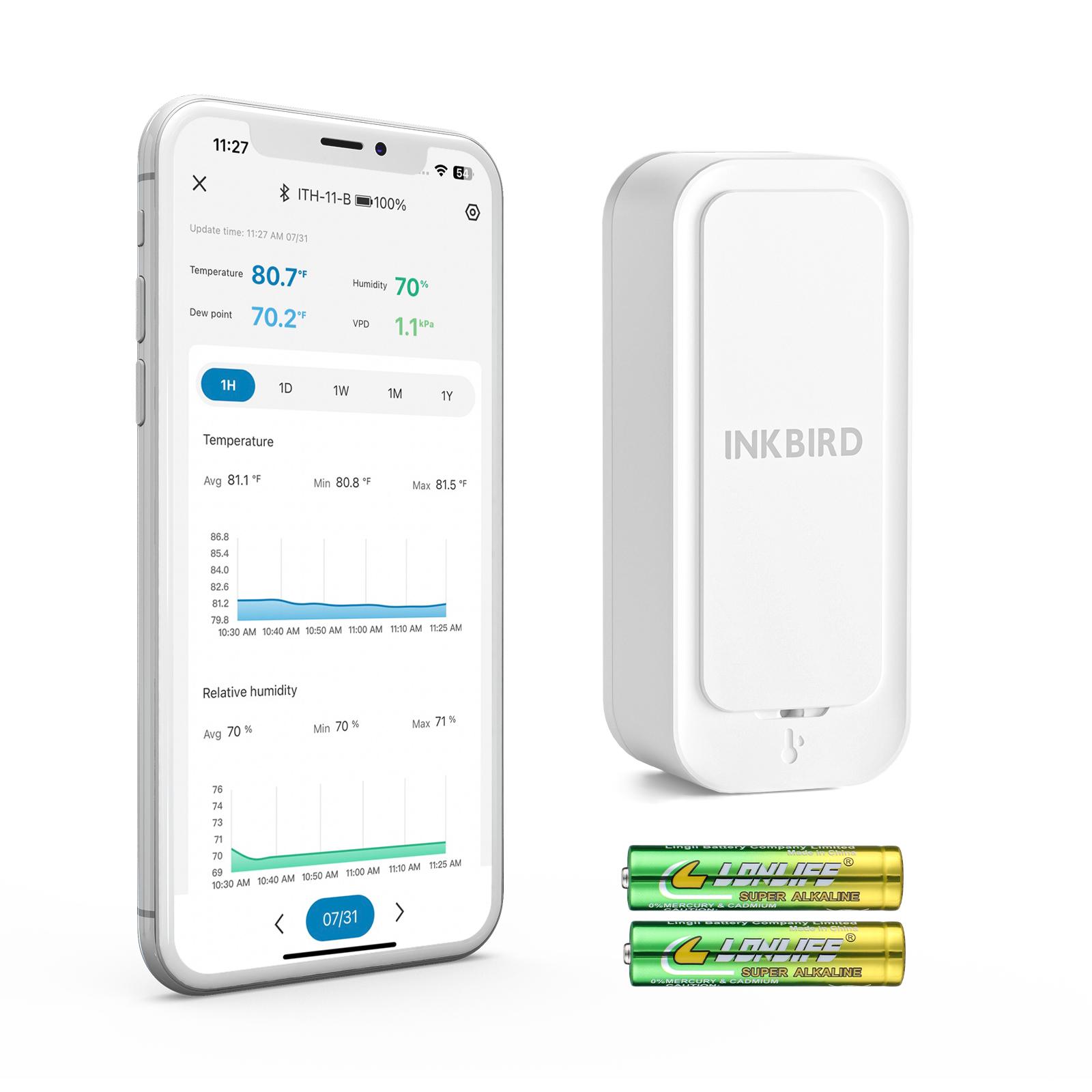

Inkbird ith-11-b wireless thermo-hygrometer app remote control IP65 Waterproof Bluetooth 5.0 temperature and humidity monitor With 1 sensor