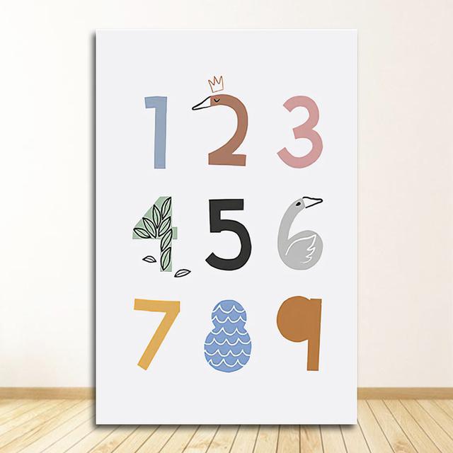 Kinderzimmer Wandkunst Pädagogisches Gemälde Dekoratives Bild ABC Poster Alphabet Nummer Poster und Drucke Regenbogen Leinwanddruck Baby