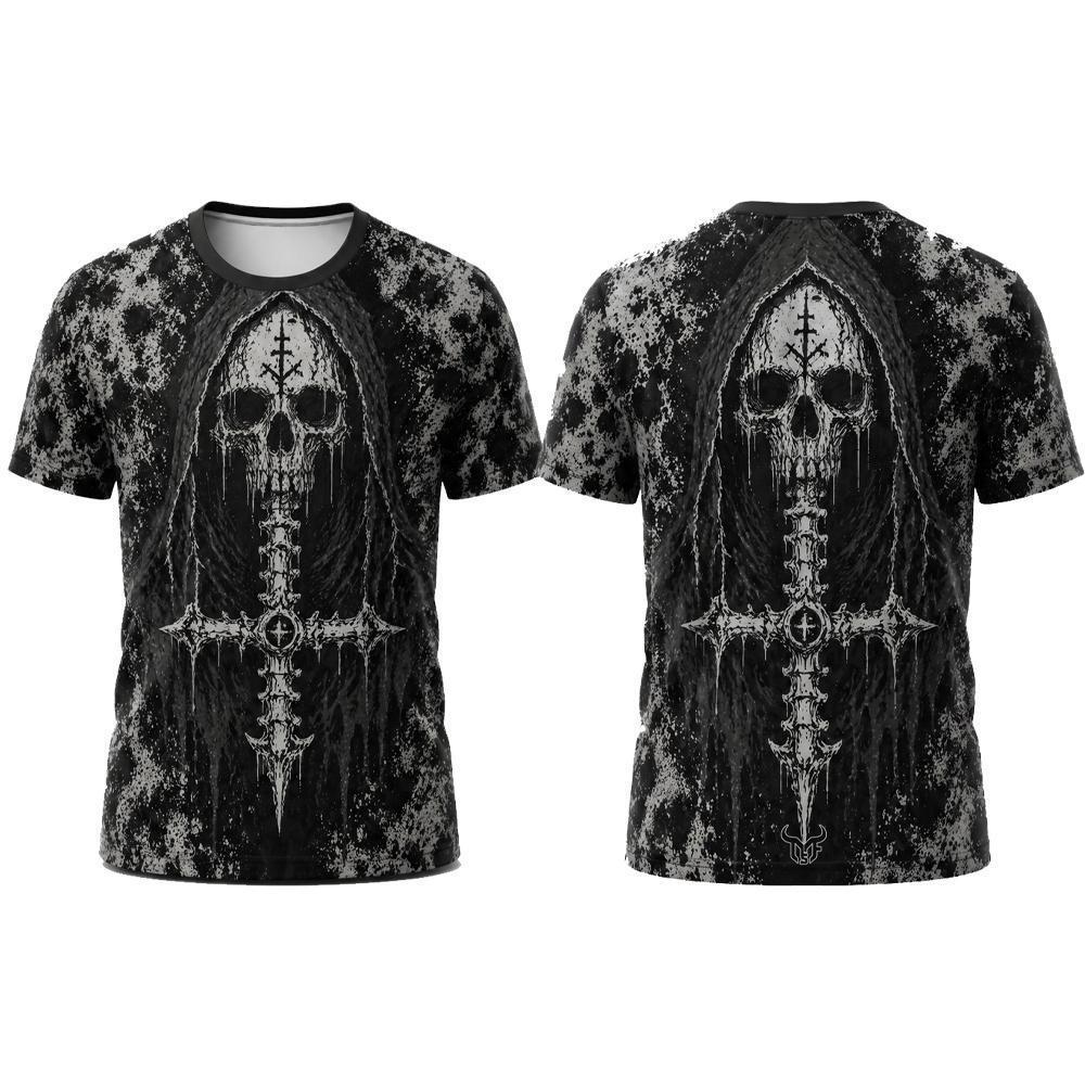 

2026 Men’s Gothic Skull 3D Print T-Shirt Harajuku Streetwear Punk Rock Tee Summer Short Sleeve Casual Hip Hop Round Neck Top 6XL