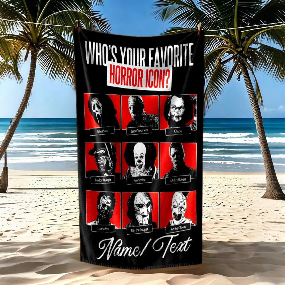 Favorite Horror Icon Poster Customized Name Beach Towel High Absorbency & Quick-Dry