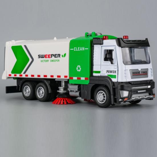 Sanitation Garbage Music Toy with Light & Truck Scale Realistic Street Sweeper Model Ornament No Battery