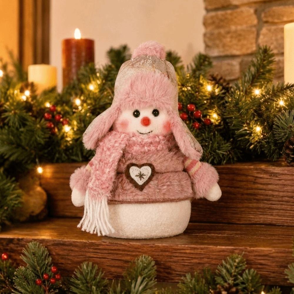 Plush Wearing Hat Snowman Ornament Soft Plush Snowman Statue Window Display