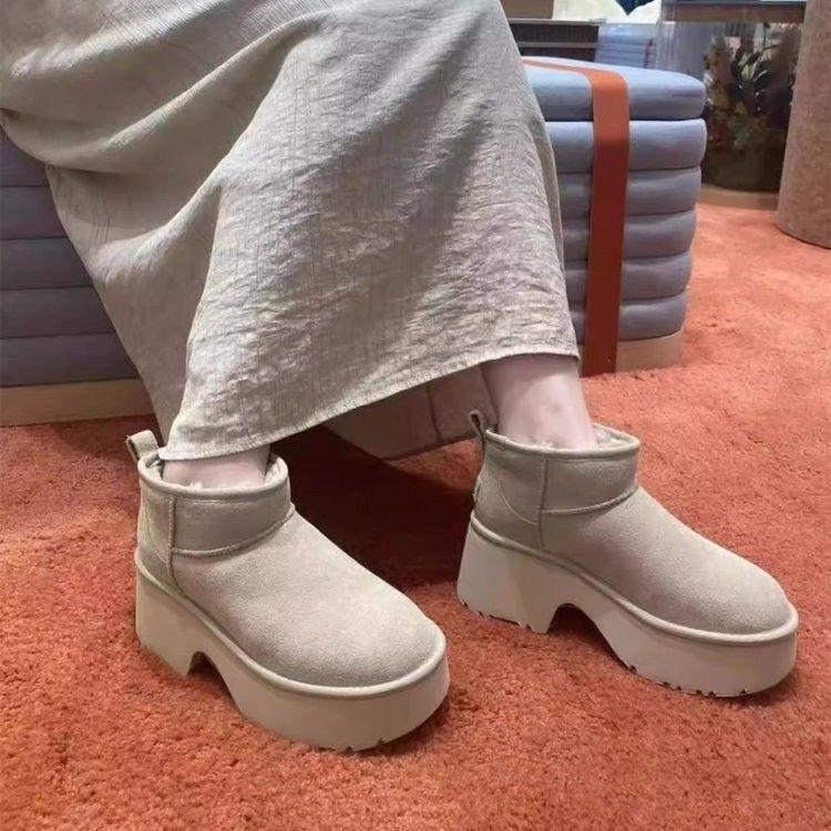 Women's Large Size Thick Bottom Heightening Winter Warm Fur Snow Boots Padded Lined Ankle Boots Anti-slip Hiking Sneakers High Top Cotton Boots