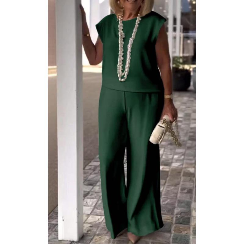 2025 Spring/Summer Elegant Retro European & American Style Sleeveless Women s Two-Piece Set 2XL темно-зеленого