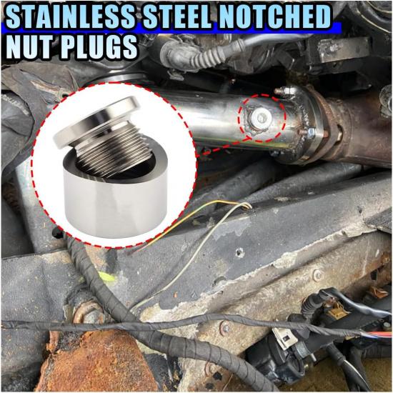 2 Pair M18 X 1.5 Notched Style Bung and Plug, Stainless Steel Fitting Plugs Car Oxygen Sensor Mounting Bungs, Universal Weld Plugs Auto Sensor