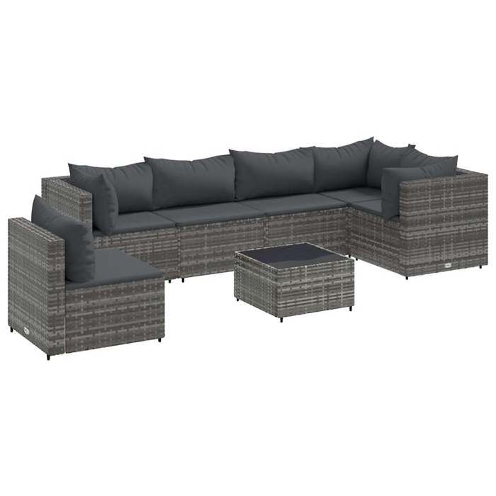 VidaXL Garden Lounge Set 7 Pcs with Cushions Grey Wicker, Outdoor Sofa Set, Garden Corner Sofa, 3308178