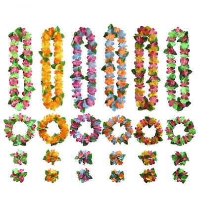 Hawaiian Leis Party Decorations, Hawaiian Flower Necklace Flowers Bracelets Headband, for Tropical Hawaiian Party Theme Beach Party