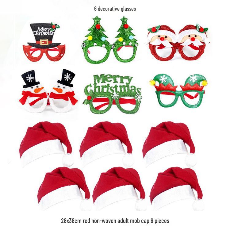 Christmas Antler Glasses & Santa Hat Set for Adults and Kids - Gift with Santa Claus Hat & Snowman Headband