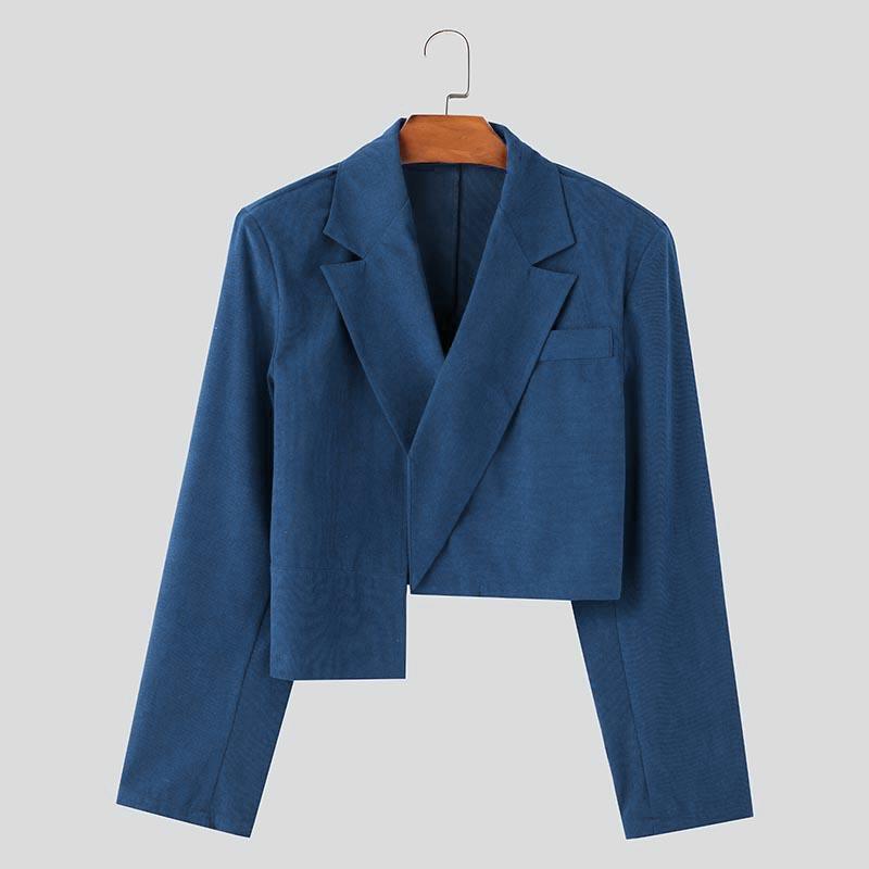 

INCERUN Men Long Sleeve Front Cross Irregular Corduroy Short Blazer Coats 5XL синий