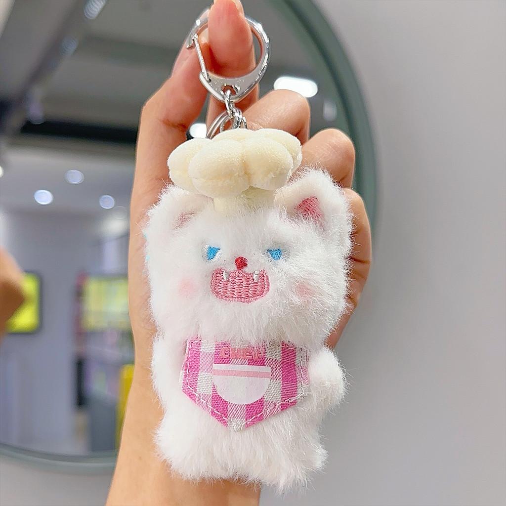 Cartoon Cute Fluffy Angry Cat Apron Chef Hat Design Plush Toy Pendant Keychain