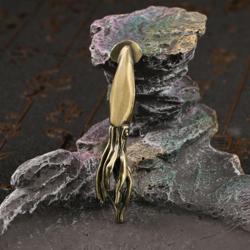 1PC Brass Squid Cuttlefish Mini Decorative Figurines Cute Marine Animals Desk Decoration Craft Collection Souvenirs Home Decor